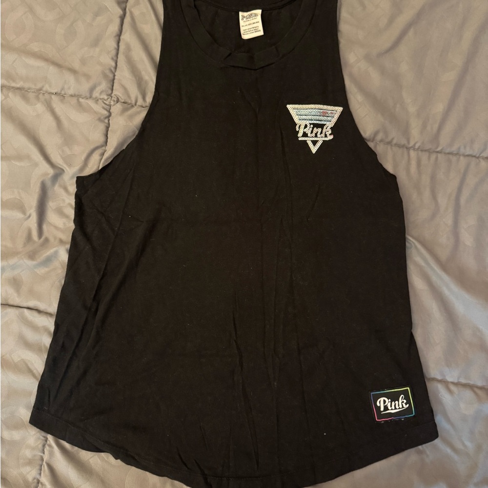 PINK Black Sleeveless Tank Top with Logo